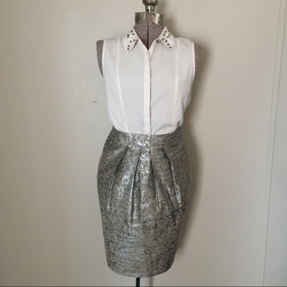 JONES New York Silver Metallic Pencil Skirt - Picture 4 of 12